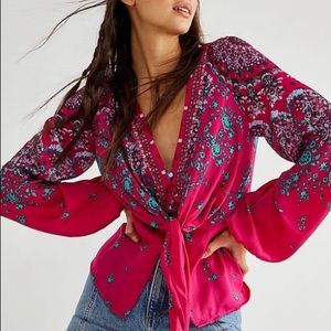 Free people run free Blouse. Color hot pink combo. Brand new without tags